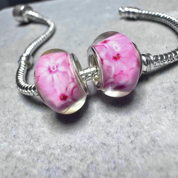 Pink Floral European Charm Bead Bracelet fits Pandora - Picture 4 of 8